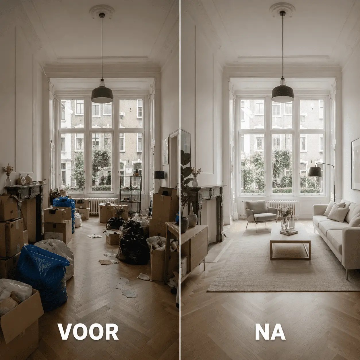 Interieur voor/na